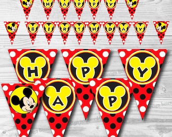 DESCARGA INSTANTÁNEA Mickey Mouse Banner Imprimible - Printable Mickey Mouse "Happy Birthday" Banner