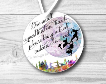 Peter Pan Bring a Book Insert Tag Printable 2.5 inch Instant Download - Invitation Book Insert - Printable Peter Pan Tag _ Never Never Land