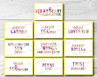INSTANT DOWNLOAD The Beatles Labels Printable - Food Labels - The Beatles Food Cards - The Beatles Party - Printable Beatles