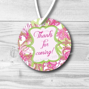 Pink and Green Favor Tag Printable 3 inch Favor Tags - INSTANT DOWNLOAD
