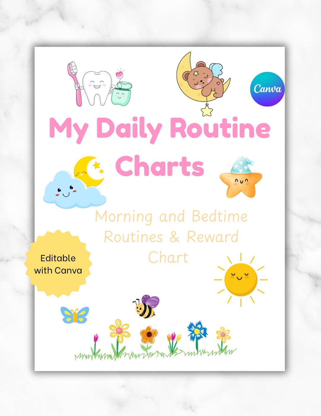 Kids Daily Routine Chart: Printable Chore Charts & Reward System (PDF ...