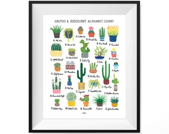 Cactus & Succulent Alphabet Chart Art Print