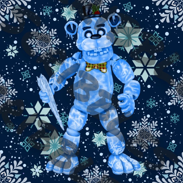 Freddy frostbear fnaf horror Christmas winter snow seamless png fabric pattern