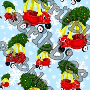 Driving home for Christmas children&#39;s red yellow car seamless pattern
