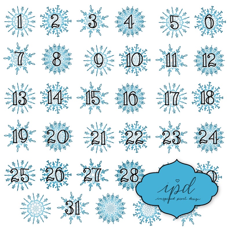 Snowflake DIGITAL Calendar Numbers Winter themed digital Etsy