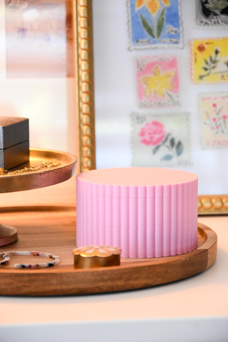 Swivel Stacked Jewelry Organizer Fluted, Pastel 3D Printed, Ribbed Box