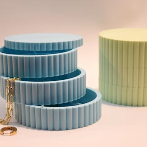 Fluted Jewelry Organizer Box- Pastel Swivel Stacked Ribbed Box Cute Desk Trinket Dish 3 Stack Multi-compartment Unique Jewelry Storage Gift