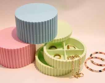 Fluted Stacked Jewelry Organizer- fluted pastel ribbed jewelry box trinket dish gift for her 2 stack multi-compartment earring storage gift