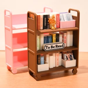 Mini Library Cart- 1:12 scale Gift for Book Lover Tiny TBR Bookcase Home Library Bookish Decor Reader Trinket Display Anxiety Books Craft