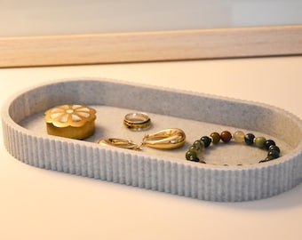 Marble Ribbed Jewelry Tray for Vanity- Trinket Dish for Dresser, Countertop Accessories Organizer, Makeup Storage, Modern Desk Organization