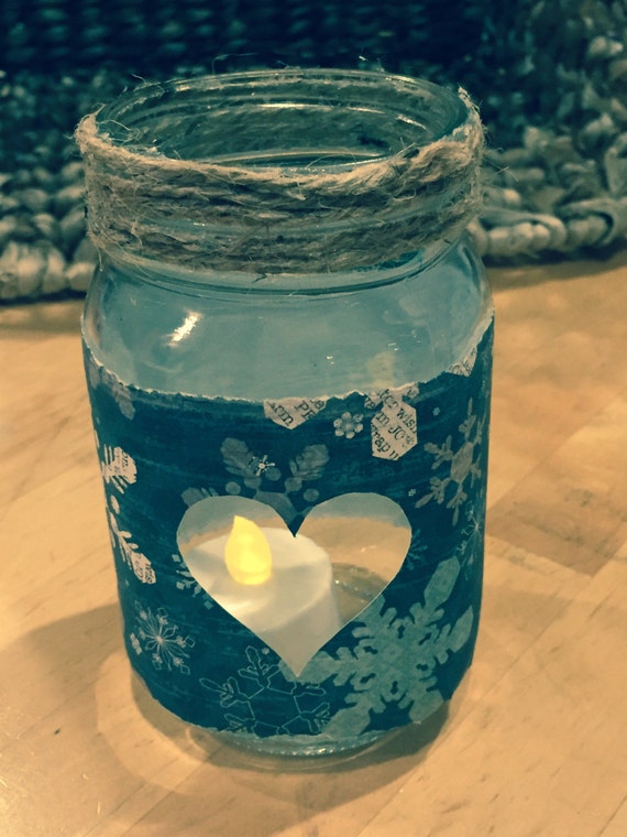 Heart candle jar decorated mason jar Valentine candle jar Etsy
