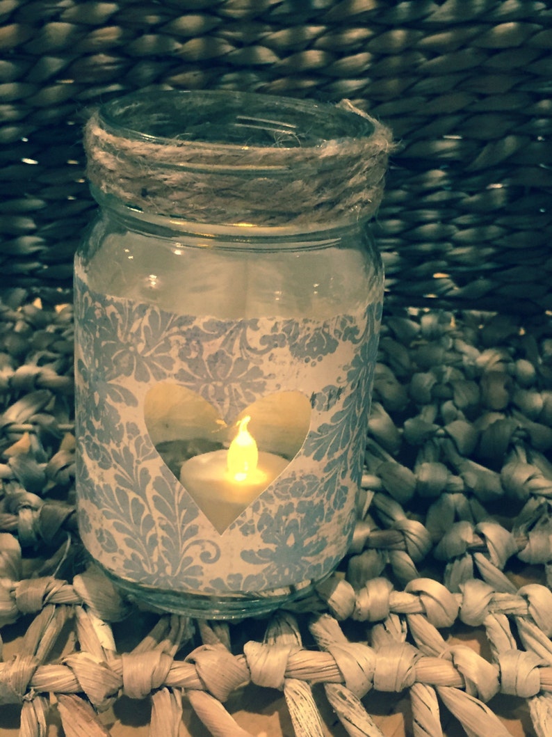 Heart candle jar decorated mason jar Valentine candle jar Etsy