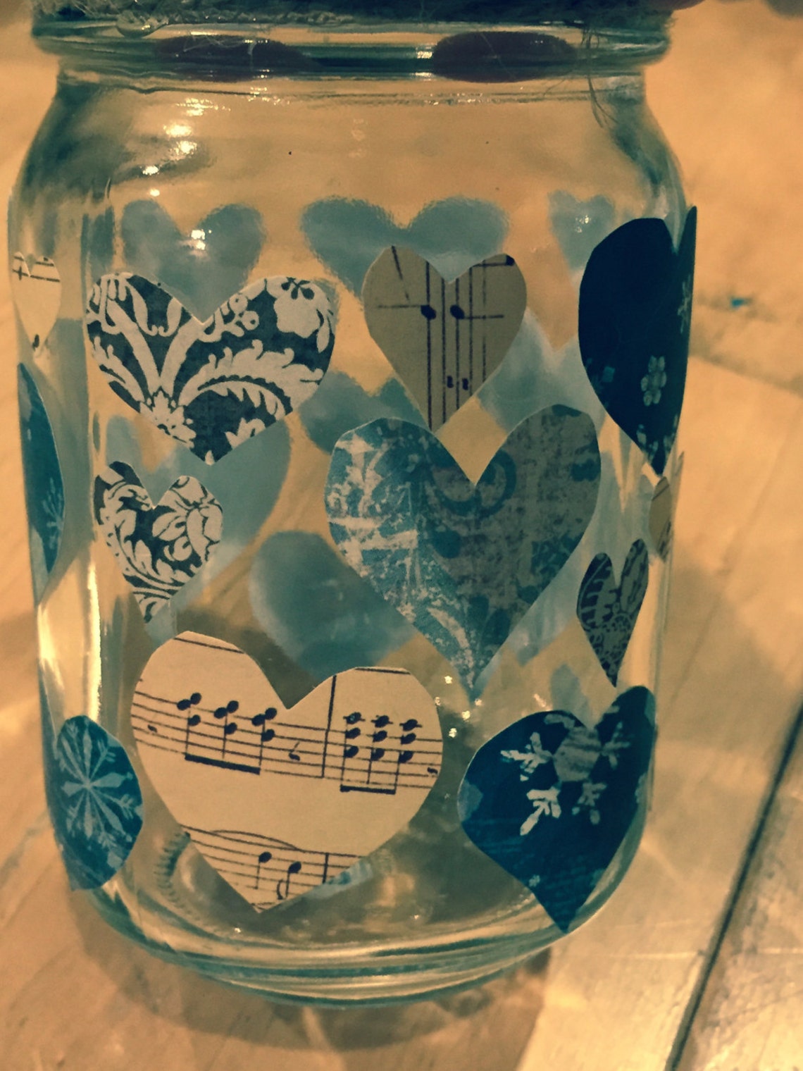 Heart candle jar decorated mason jar Valentine candle jar Etsy