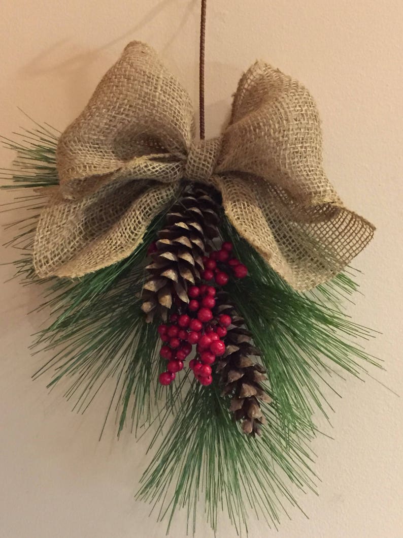 Hanging Holiday Decoration With Pine Cones Red Berries And A Etsy