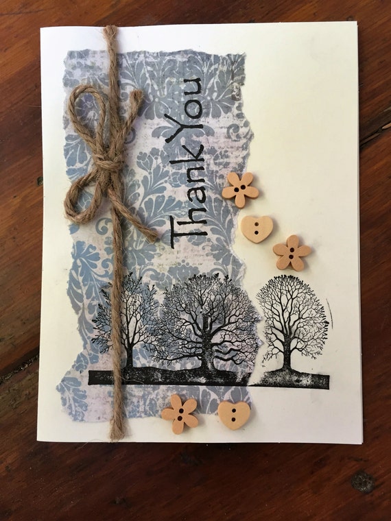 Vintage Style Thank You Card Collage With Buttons And Twine Etsy