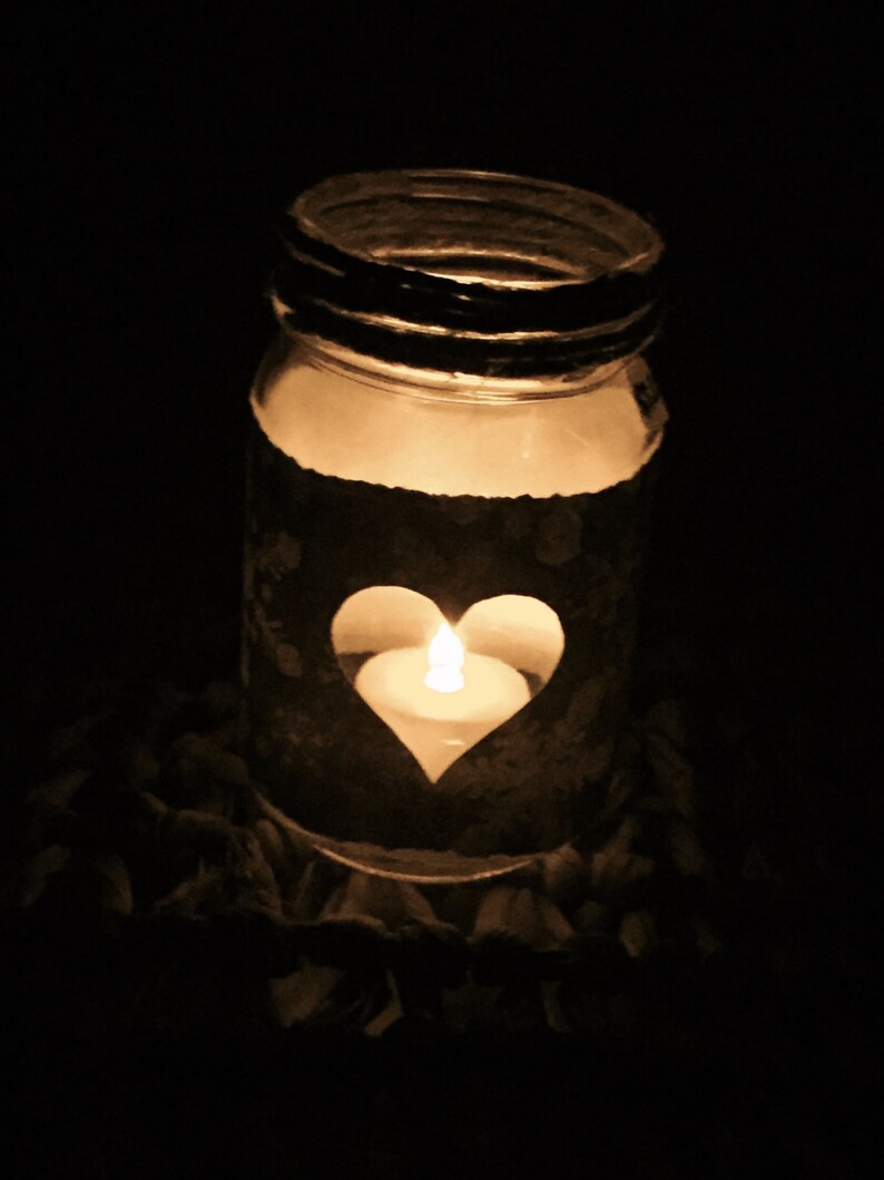 Heart candle jar decorated mason jar Valentine candle jar Etsy
