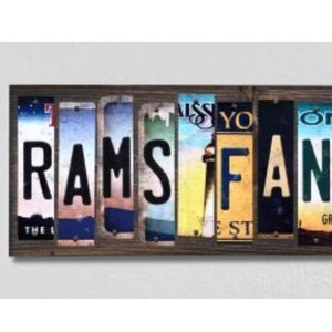 Los Angeles Rams Fan Handgemachtes Holzschild mit Metall Kennzeichen Streifen personalisiert Fußball Fan, Custom Team Namensschild, State Farm