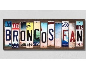 Denver Broncos Handmade Wood Sign with Metal License Plate Strips  Personalized Football Fan Sign, Custom Team Name Sign