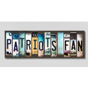 New England Patriots Handmade Wood Sign with Metal License Plate Strips  Personalized Football Fan Sign, Custom Team Name Sign