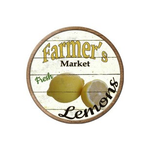 Farmers Market Fresh Lemons Novelty Metal Circular Sign 12&quot; Farm House Decor, Vintage Sign, Advertising Sign,Metal Sign, Farmers Sign