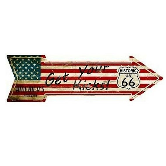 American Flag Get Your Kicks Rte 66 Novelty Metal Arrow Sign 17/" x 5/" Wall Decor