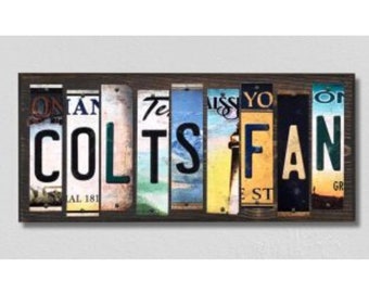 Indianapolis Colts Fan Handmade Wood Sign with Metal License Plate Strips  Personalized Football Fan , Custom Team Name Sign,
