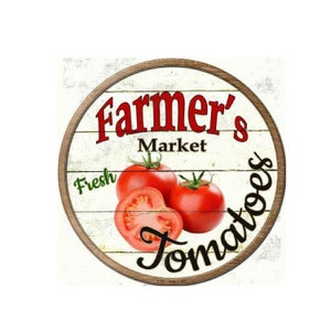 Bauernmarkt frische Tomaten Neuheit kreisförmigen Blechschild 12" Farm Haus Dekor, Vintage Zeichen, Werbeschild, Metall-Schild, Bauern Zeichen