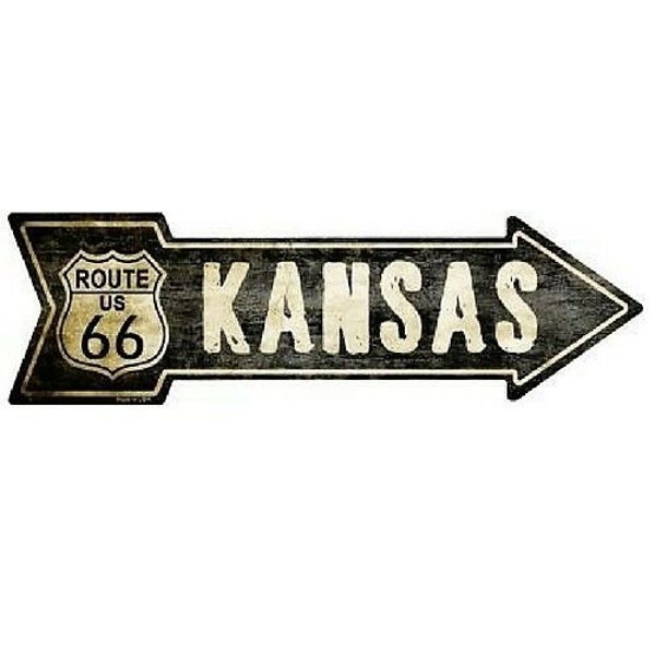 Décor extérieur vintage Route 66 Kansas Nouveauté Métal Arrow Signe 5 » x 17 »