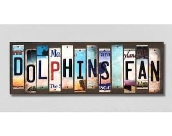 Miami Dolphins Fan Handmade Wood Sign with Metal License Plate Strips  Personalized Football Fan Sign, Custom Team Name Sign, Football Gift