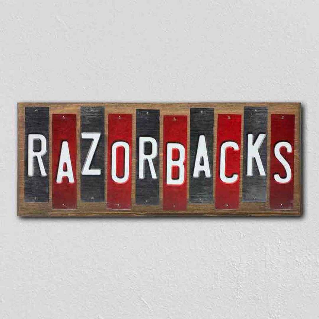 Razorbacks Fan Team Colors College Fun Strips Novelty Wood Sign Custom