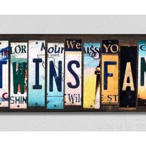 Minnesota Twins Wall Art,Handmade Wood Sign w/ Metal License Plate Strips,Personalized Baseball Fan Gift,Baseball Wall Decor,Baseball Sign
