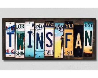 Minnesota Zwillinge Wandkunst, handgemachte Holz Schild w / Metall Lizenzschild Streifen, personalisierte Baseball-Fan-Geschenk, Baseball-Wand-Dekor, Baseball-Zeichen