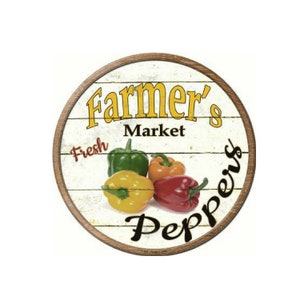 Bauernmarkt frische Paprika Neuheit kreisförmigen Blechschild 12&quot; Farm Haus Dekor, Vintage Zeichen, Werbeschild, Metall-Schild, Bauern Zeichen