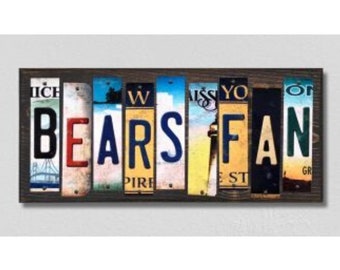 Chicago Bears Fan Handmade Wood Sign con Targa Di metallo Strisce Calcio Personalizzato Fan , Custom Team Name Sign,