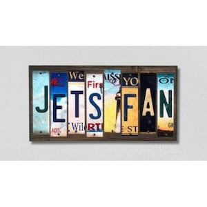 New York Jets Fan Handgemachtes Holzschild mit Metall Kennzeichen Streifen personalisiert Fußball Fan Schild, Custom Team Namensschild, Fußball Geschenk