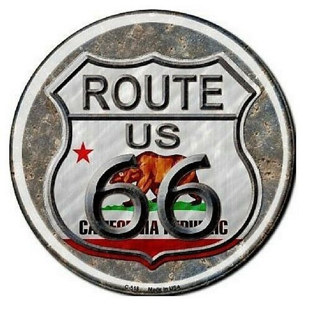 Indoor/outdoor Route 66 California Metal Round Circular Sign 12