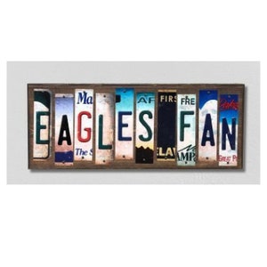 Philadelphia Eagles Handmade Wood Sign with Metal License Plate Strips  Personalized Football Fan Sign, Custom Team Name Sign Fly Eagles Fly