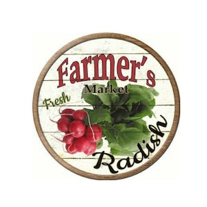 Bauernmarkt frische Radieschen Neuheit kreisförmigen Blechschild 12&quot; Farm Haus Dekor, Vintage Zeichen, Werbeschild, Metall-Schild, Bauern Zeichen