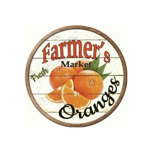 Farmers Market Fresh Oranges Novelty Metal Circular Sign 12&quot; Farm House Decor, Vintage Sign, Advertising Sign,Metal Sign, Farmers Sign
