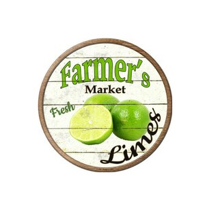Farmers Market Fresh Limes Novelty Metal Circular Sign 12&quot; Farm House Decor, Vintage Sign, Advertising Sign,Metal Sign, Farmers Sign