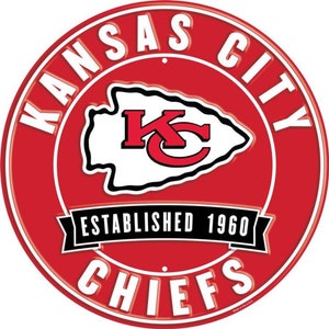 Letrero metálico redondo de 30 cm con relieve del equipo de fútbol americano de la NFL Kansas City Chiefs, decoración para fanáticos.