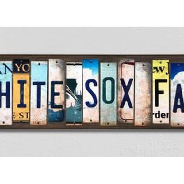Chicago White Sox Wall Art,Handmade Wood Sign w/ Metal License Plate Strips,Personalized Baseball Fan Gift,Baseball Wall Decor,Baseball Sign