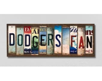 Handmade Personalized Baseball Sign, Custom Team Name Sign, with Metal License Plate Strip Art Wood Sign, Los Angeles Dodgers Wood Sign