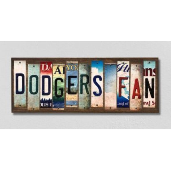 Handmade Personalized Baseball Sign, Custom Team Name Sign, with Metal License Plate Strip Art Wood Sign, Los Angeles Dodgers Wood Sign
