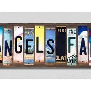 Los Angeles Angels Wall Art,Handmade Wood Sign w/Metal License Plate Strips,Personalized Baseball Fan Gift,Baseball Wall Decor,Baseball Sign