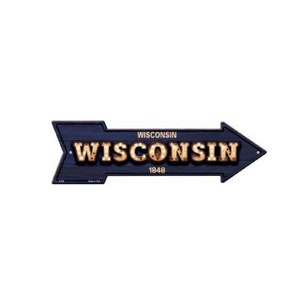 Wisconsin Bulb Lettering Wisconsin State Flag Background Novelty Metal Arrow Sign