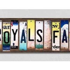 Kansas City Royals Wall Art,Handmade Wood Sign w/Metal License Plate Strips,Personalized Baseball Fan Gift,Baseball Wall Decor,Baseball Sign