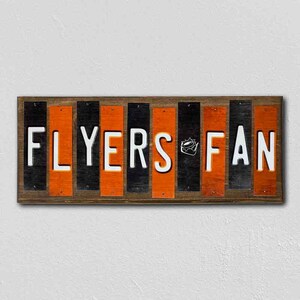 Flyers Fan Team Colors Hockey Fun Strips Novelty Wood Sign Custom Wood Sign, Anniversary Gift, Gift for Her, Gift for Him, Unique Gift