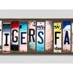 Detroit Tigers Wall Art,Handmade Wood Sign w/Metal License Plate Strips,Personalized Baseball Fan Gift,Baseball Wall Decor,Baseball Sign