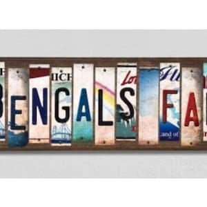 Cincinnati Bengals fan handgemaakte houten bord met metalen nummerplaat strips gepersonaliseerde voetbalfan, aangepaste team naam teken, voetbal cadeau